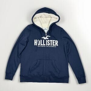Vintage Y2K Hollister Sherpa Lined Zip Up Hoodie Women’s Size Large Jacket Blue